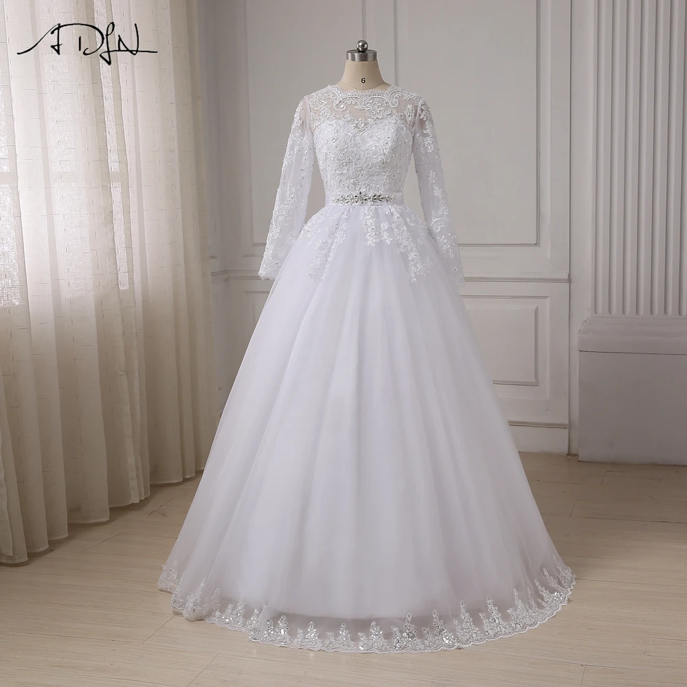 

ADLN Vestido de Noiva Arabic Wedding Dress 2019 Long Sleeves Lace Wedding Gowns Illusion Back Real Robe de Mariage