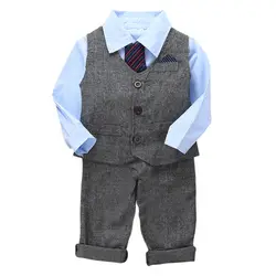 Костюм Джентльмена Одежда для мальчиков рубашка с длинными рукавами + жилет + Брюки для девочек Дети Комплекты одежды для мальчиков