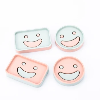 

1 PC Smiley Face Design Plastic Soap Dishes Kitchen Bathroom Accessory Home Hotel Box Draining Holder Round and Square Shape