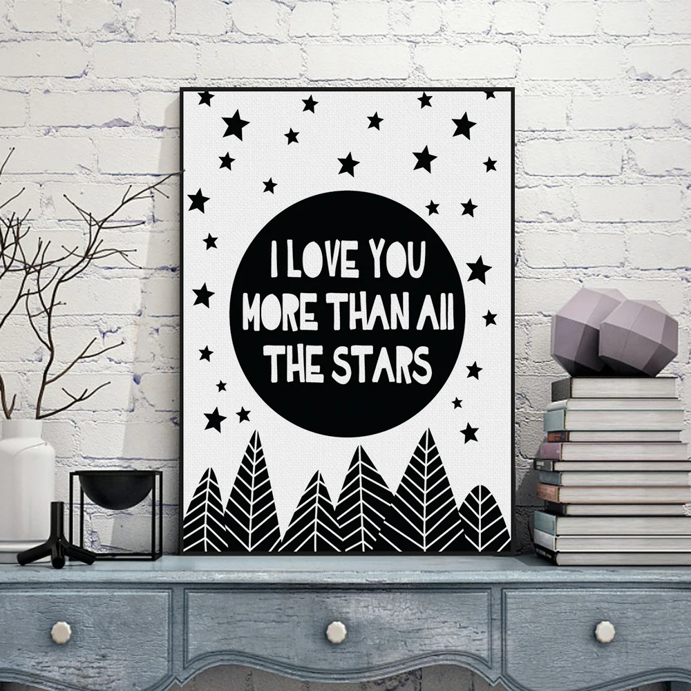 Modern Nordic Black White Minimalist Typography Star Love