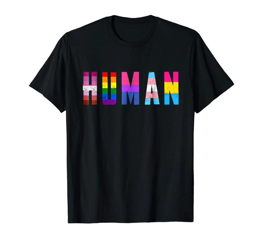 

2018 New Fashion Brand Clothing HUMAN Flag LGBT Gay Pride Month Transgender T Shirt T Shirts
