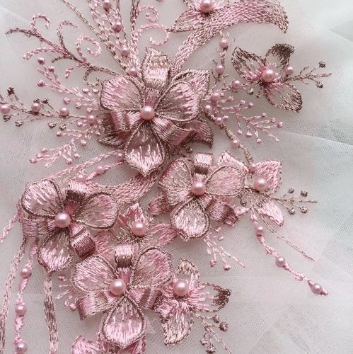 См 2 шт. 30*16 см Элегантный 3D цветок Embroiderey жемчуг бисером кружево Аппликация кружевная бейка платье ткани материал золото/Шампанское/розовый