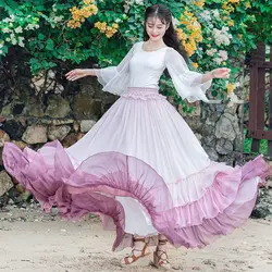 Женская шифоновая юбка в стиле бохо, весна-лето, новинка 2019 года, многослойная, с постепенным краем листа лотоса, свободная талия, юбка