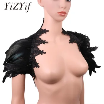 

New Feather Cape Shawl Victorian Real Natural Shrug Shawl Shoulder Wrap Cape Lace Collar with Ribbon Ties for Halloween Costume