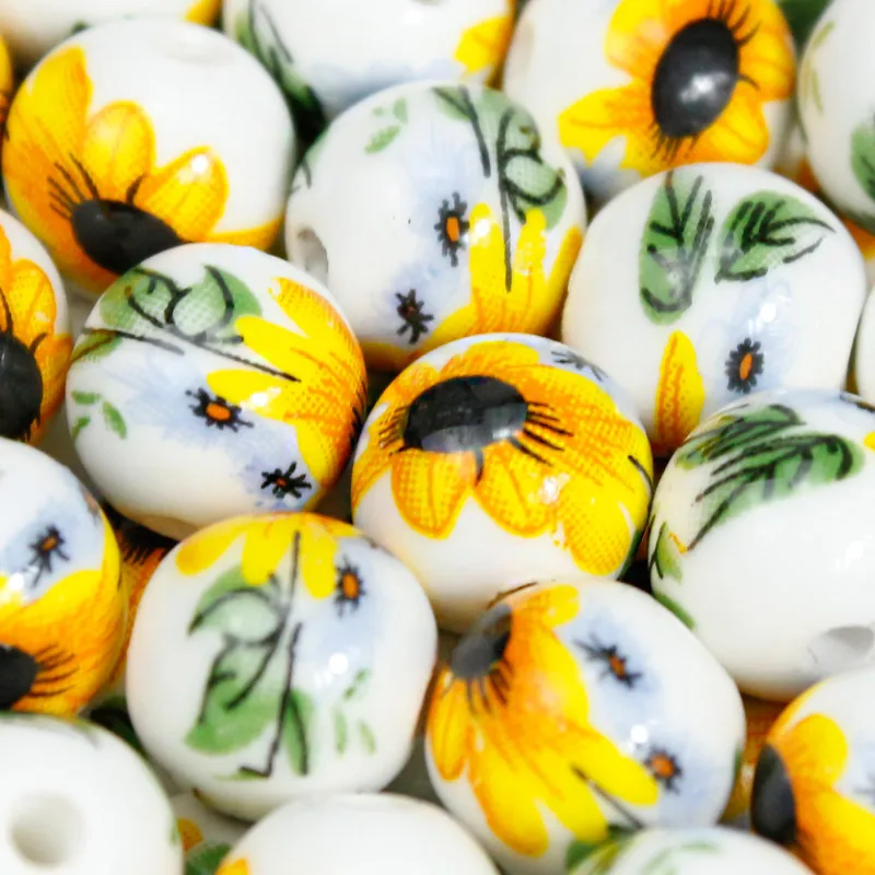 

20PCS/Lot Ceramic Beads for Making Jewelry 10MM Sunflower Pattern String Round Bead to Diy Bracelet
