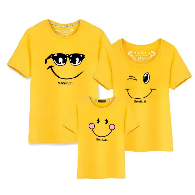 

Family Matching Shirts Baby Kids Clothes Fashion New 2019 Cotton Smiling Face Shirt Short Sleeves Tees Set Mother Daughter