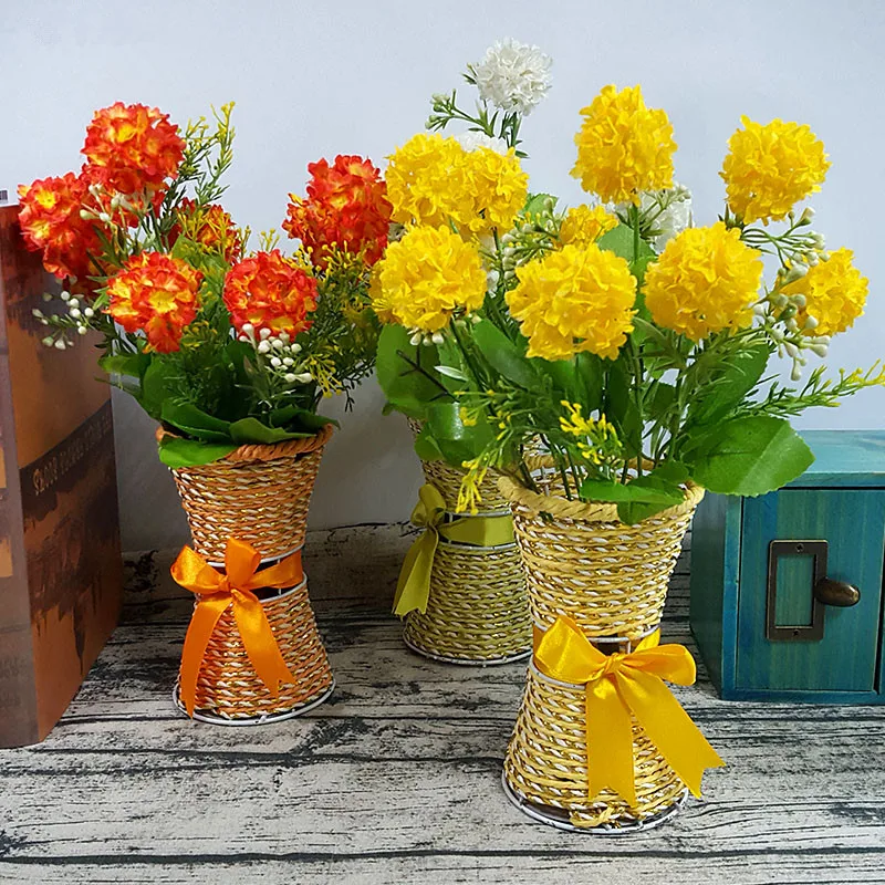 Modern Plastic Vase Set Mini Tabletop Plastic Vase with Silk Flowers