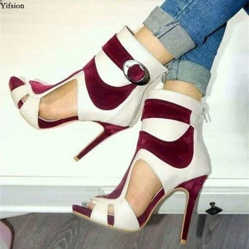 

Olomm New Women Ankle-Wrap Sandals Sexy Stiletto Heels Shoes Peep Toe Gorgeous Wine Red Party Shoes Women US Plus Size 5-15