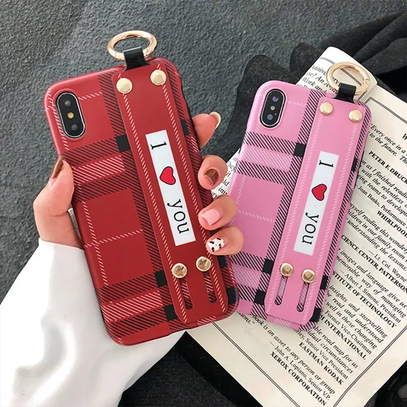 Fashion Leopard/British Plaid phone case for iphone 6 s6 7 8 plus Soft Shell Hand Strap Anti-fall XS Max XR |