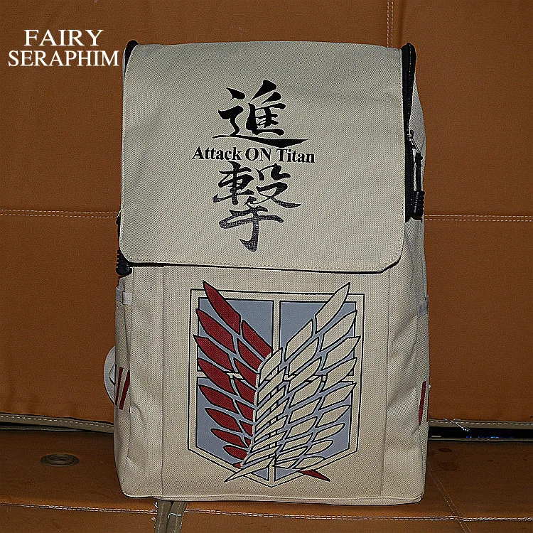 

FAIRY SERAPHIM flap cover zipper closure cartoon successful wing character attack on titan bag polyester daily backpack
