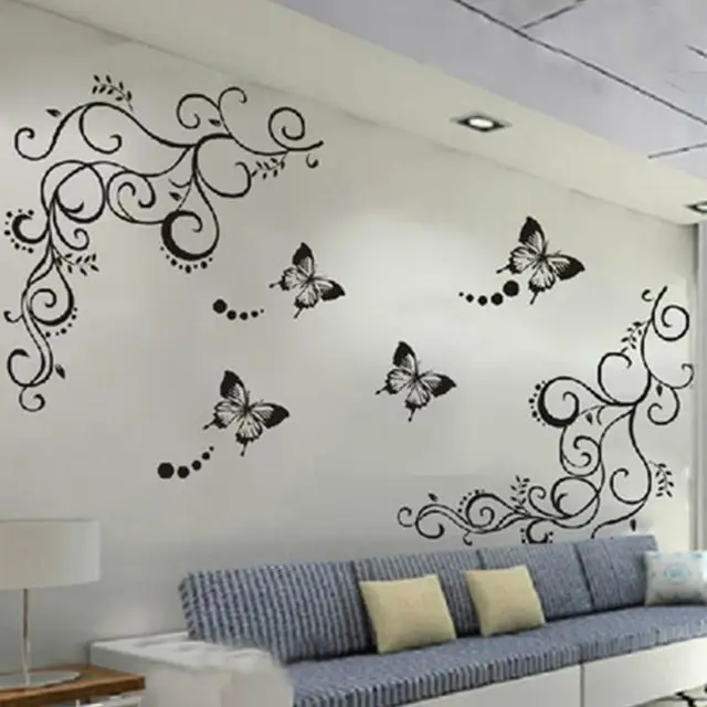 Butterfly flowers wall art living room diy removable wall sticker bedroom wall decals home decoration plant