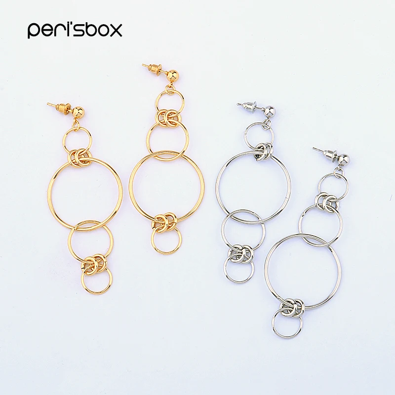 Серьги Peri'sBox золотого, серебряного цвета, асимметричные, Много колец, для женщин, маленькие, большие, круглые, висячие серьги, висячие, геометрические серьги
