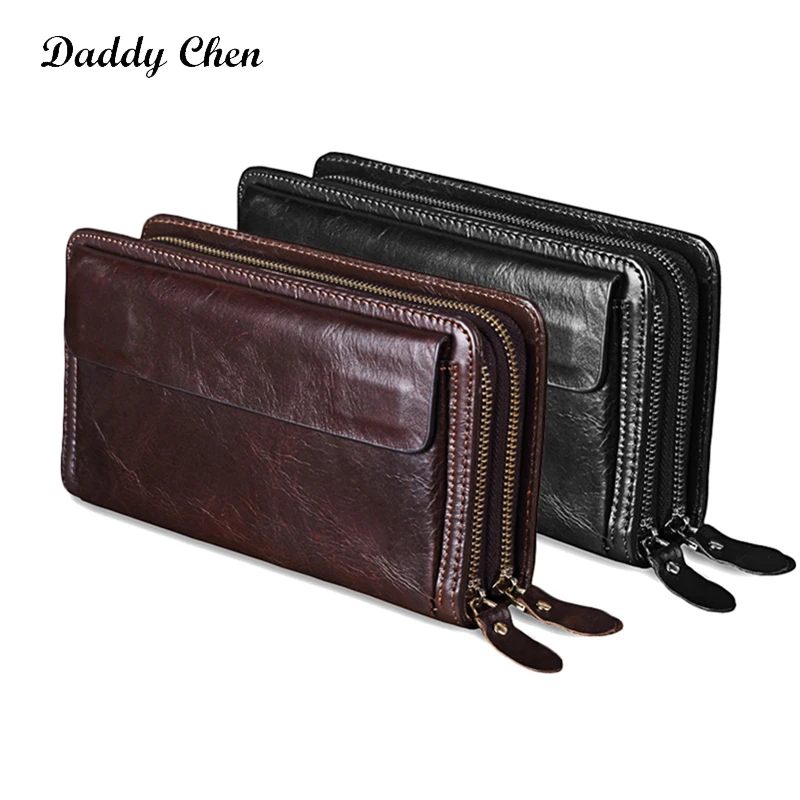 Daddy Chen Genuine Leather Card Holder Men Double Zipper Wallet and Coin Credit Card Business ...