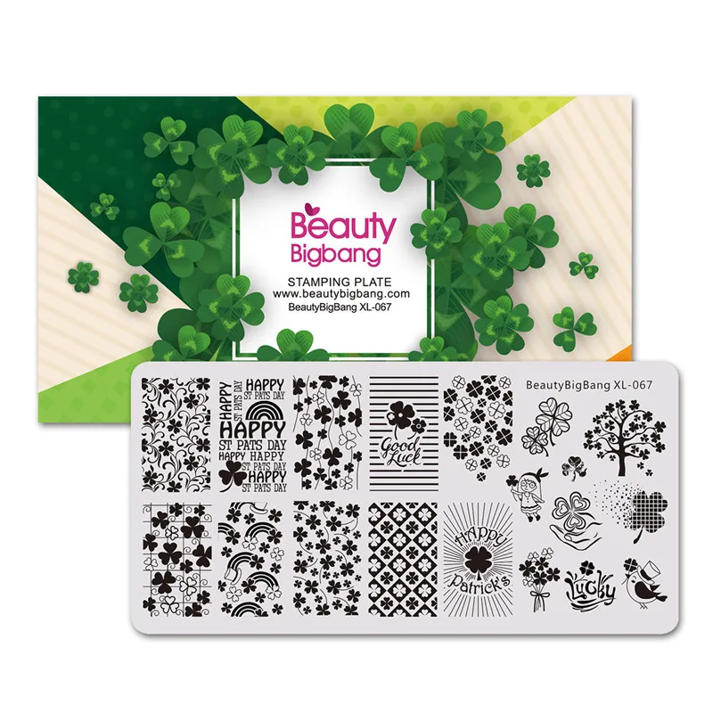 

Beauty BigBang Stamping Template Nails Four-Leaf Clover Theme Image Vintage Nail Stamping Plates Mold Nail Art Stencils