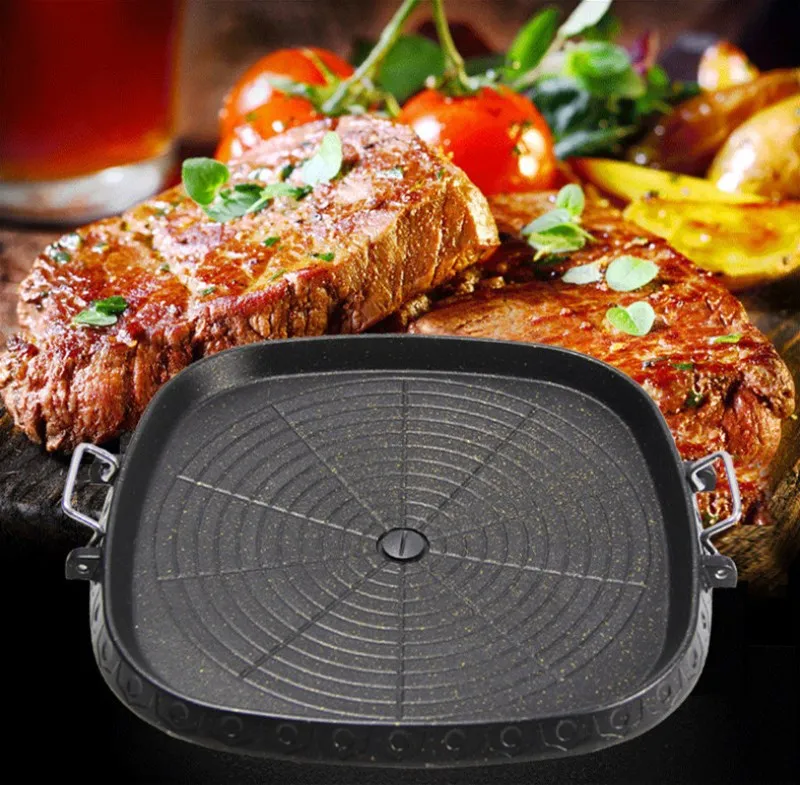 

Korean Square Barbecue Plate Steak Frying Pan Barbecue Maifan Stone Baking Tray Home Wild Portable Barbecue Tray