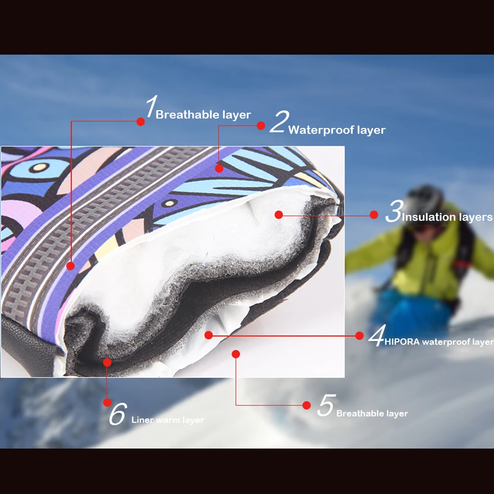 Vento Térmico de Inverno Snowboard Luvas Anti-slip