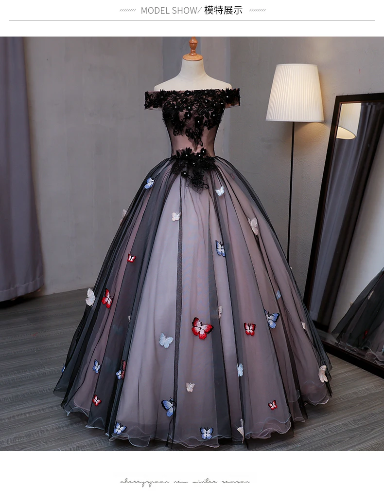

black veil butterfly embroidery ball gown sissi long medieval dress Renaissance Gown princess gown Victorian/Marie Antoinette