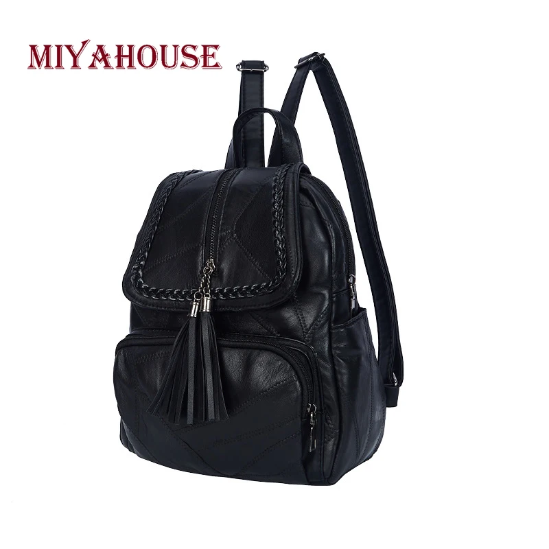 Miyahouse Simple Solid Black Color Woman Backpack High Quality PU Leather Rucksack Bag Casual Travel Female Bag