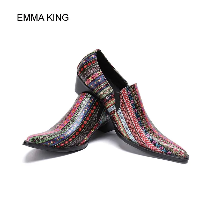 

EMMA KING Designer Shoes Men Print Pattern Slip On Comfortable Real Leather Linning And Insole Pointed Toe Zapatos Para Hombre