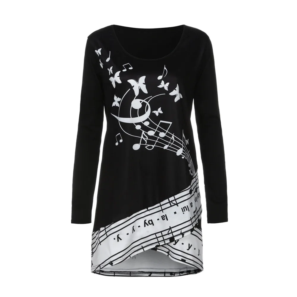 Блузка с бабочкой размера плюс 5XL с музыкальными нотами, рубашка, женская рубашка с длинным рукавом, топы, блузка с круглым вырезом, туника, топы, свободные блузы