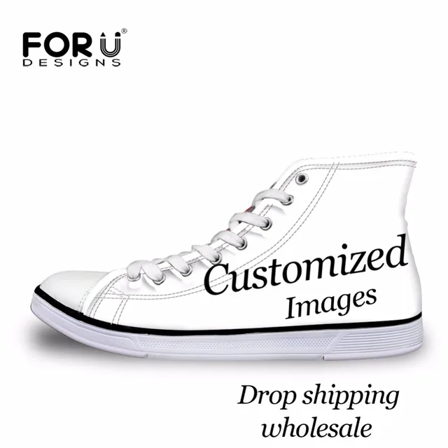 US $29.99 FORUDESIGNS Custom Images or Logo Women High Top Canvas Shoes Classic Lace-up Vulcanized Shoes Stud
