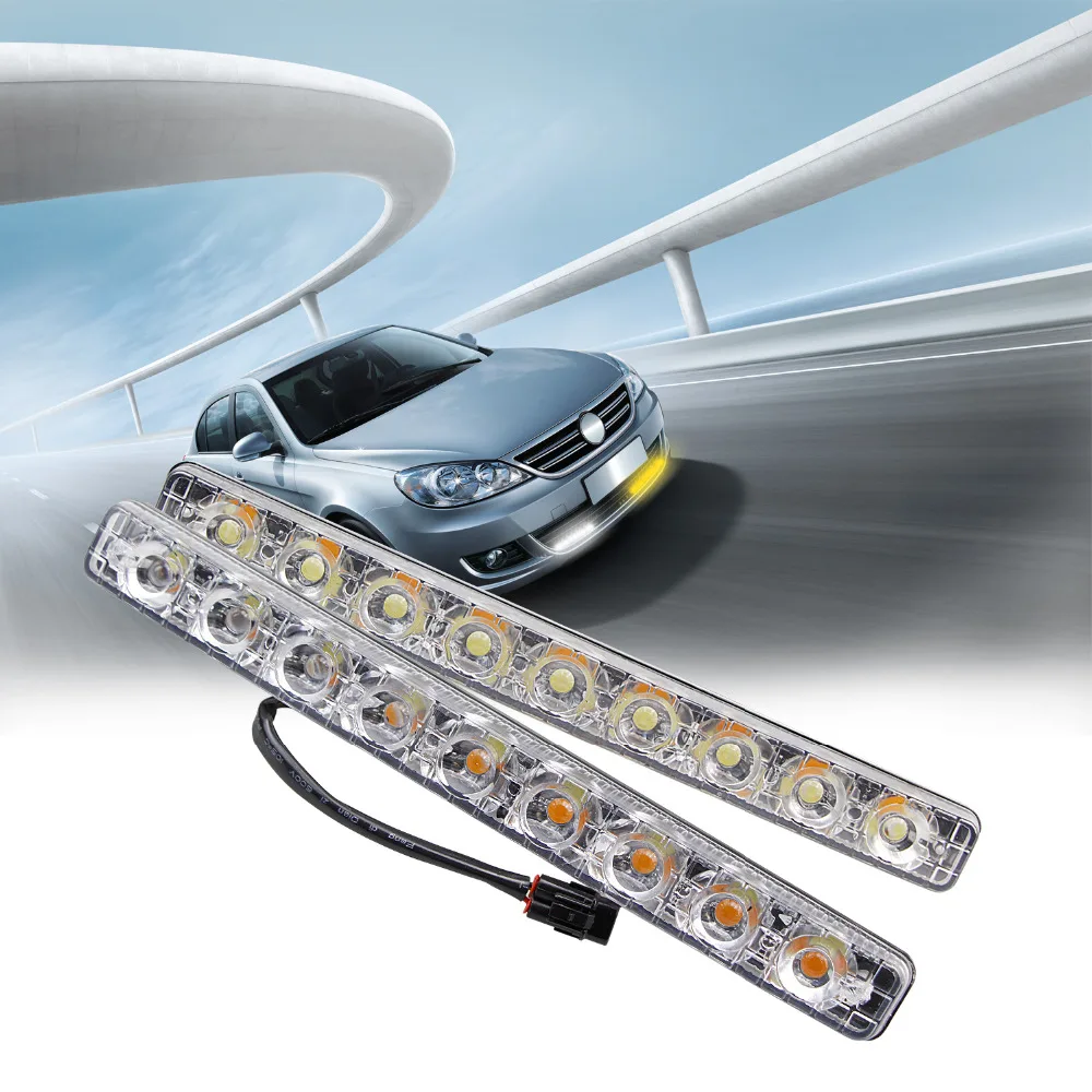 

18W/set Car 9LED Daytime Running Light Double Color Front Fog Light White turn Signal lights Yellow For All Car Off-road 3 Mode