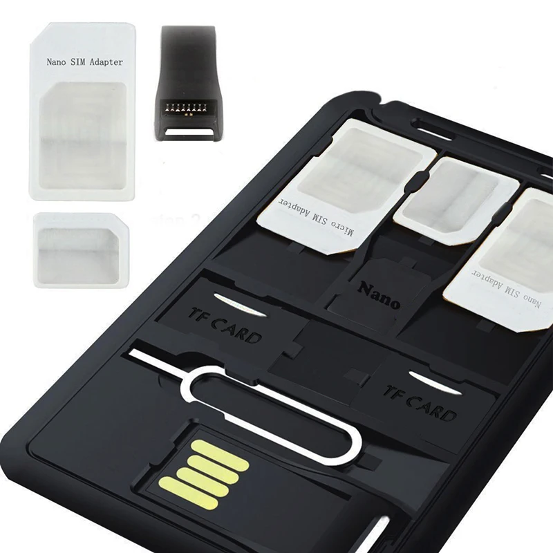 

5 in 1 Universal Mini SIM Card Adapter Storage Case Kits For Nano Micro SIM Card Memory Card Holder Reader Case Cover Connector