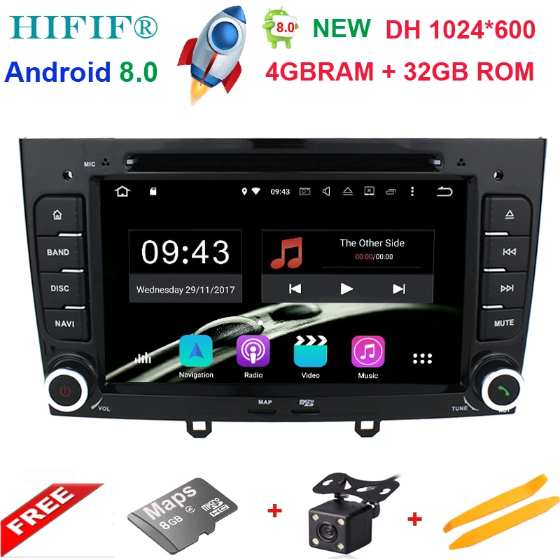 Top IPS 7 inch 1024*600 Octa Core Android 8.0 4G RAM 32GROM Multimedia Car dvd Player For Peugeot 308 408 with wifi radio GPS BT RDS 0