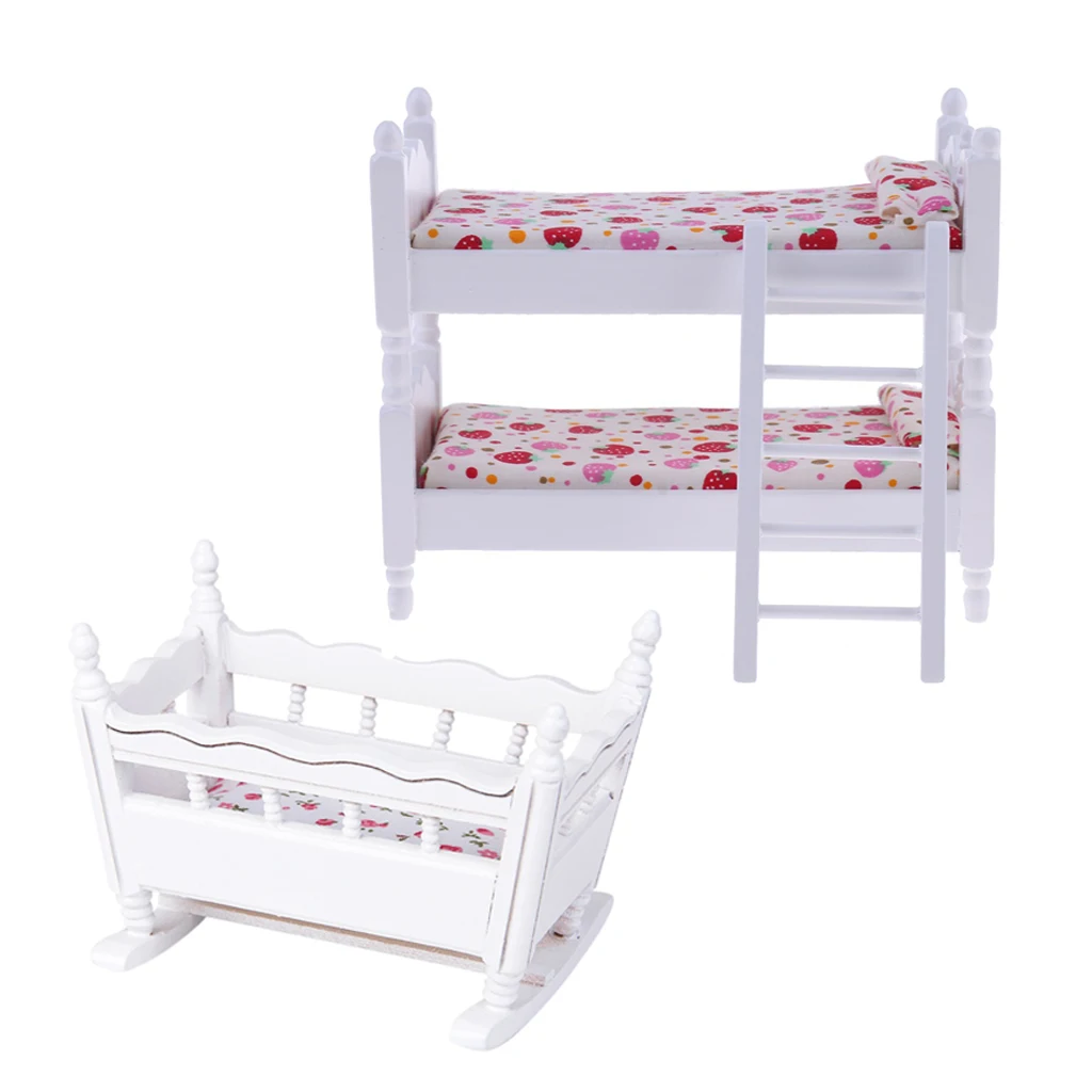 1/12 Dolls House Miniature Furniture Children Bunk Bed Baby Cradle Set Bedroom Accessories Suitable for 1:12 miniature dollhouse