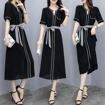 

Large Size Fashion Split Women's Dresses Vestido De Festa Office Lady A-line Summer Dress Robes Femme Stylish Midi Dress Ukraine
