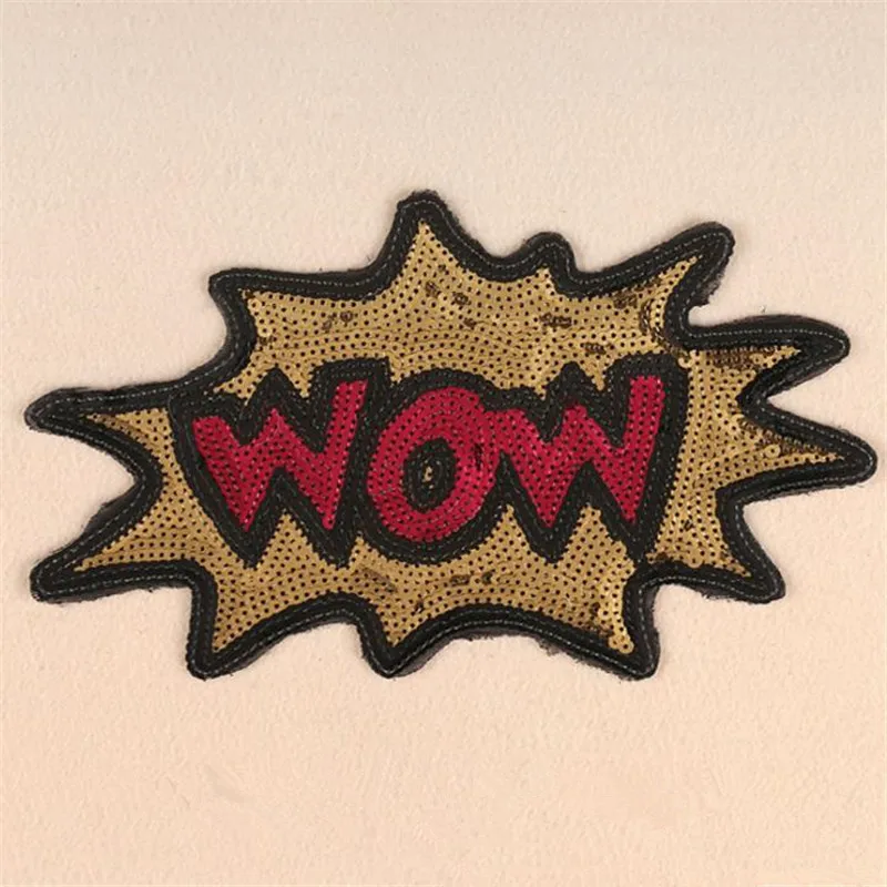 

Fashion Large Letters patch WOW! suquins Diy Women Embroidery Iron on patches for clothing girl applique Sticker Free Shipping