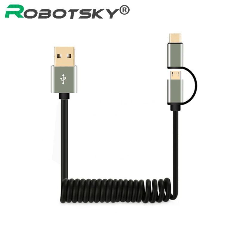 2 в 1 Весна type C Micro USB QC3.0/2,0 кабель передачи данных для быстрой зарядки USB-C пружинный Кабель зарядного устройства для XiaoMi huawei samsung Oneplus