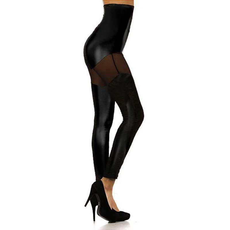 HU&GH 2017 New Stylish Women Skinny Pants High Waist Solid Black Vinyl Wetlook Bondage Standard Female Sexy Gothic Leggings (2)