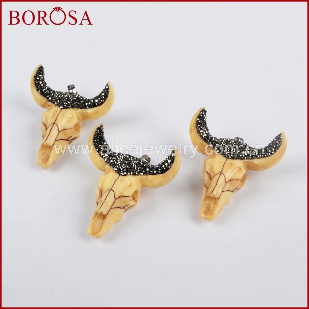 BOROSA Смола голова быка скот кулон из бисера для ожерелья рог буйвола в виде
