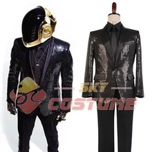 Daft панк Искрящийся Черный блесток представление куртка рубашка наряды робот для мужчин женщин для Хэллоуина, для клуба Косплей Костюм Полный комплект