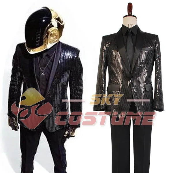 Блестящий черный костюм Daft в стиле панк с блестками для представлений рубашка