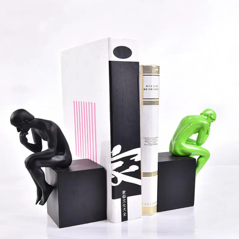 1 пара Творческий дизайн рисунка Thinker смолы книгодержатель полка держатель