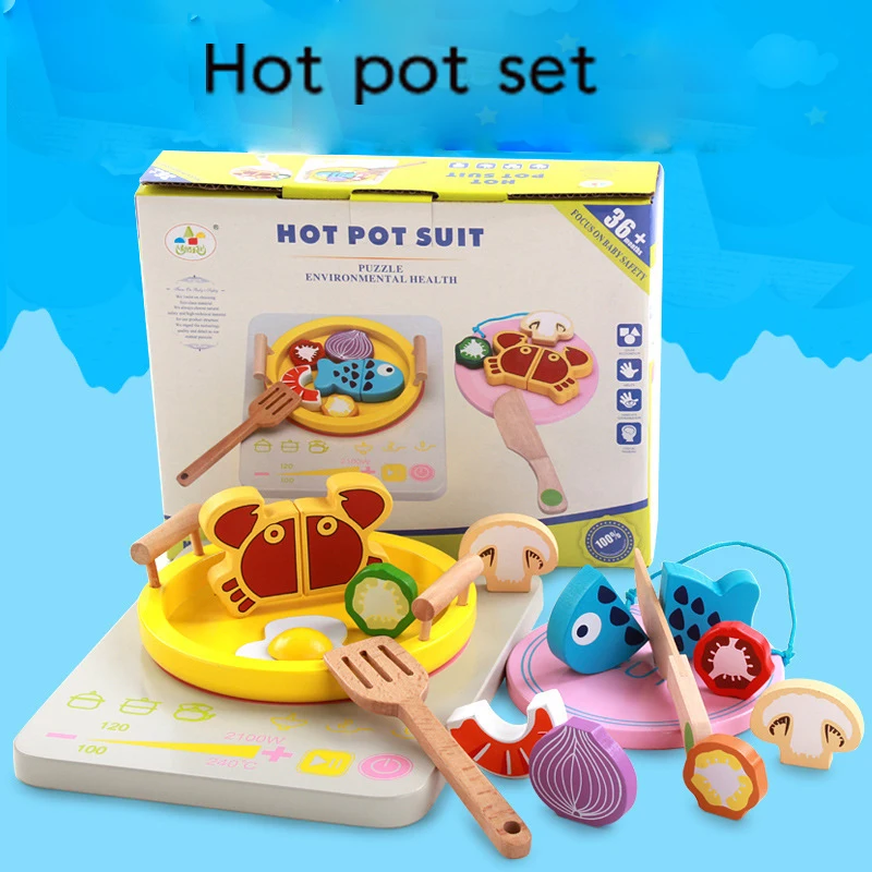 Моделирование индукционная плита овощной горячий горшок деревянные игрушки игрушечный набор продуктов Chessler развивающие игрушки