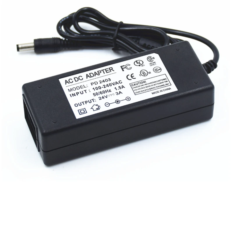 

24VDC strip driver ,100-240Vac input Lighting transformer ,72W 24V3A led power supply ,CE UL Listed with 5.5*2.1 ,5*5*2.5 port