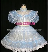 New Arrival Custom Made Anime Lolita Organza Blue Dress Uniform Cosplay Costume