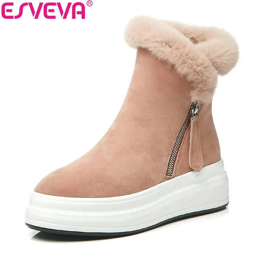 

ESVEVA 2019 Woman Boots Western Style Autumn Snow Boots Wedges Med Heels Zipper Round Toe Boots Women Ankle Boots Size 34-39