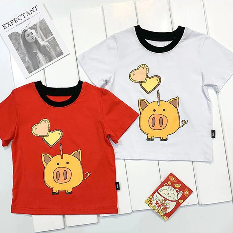 2PCS/SET Adult Kids T-shirts Family Matching Clothes White Red Short Sleeve Summer Tops Mother Father Girls Boys Shirt Plus Size