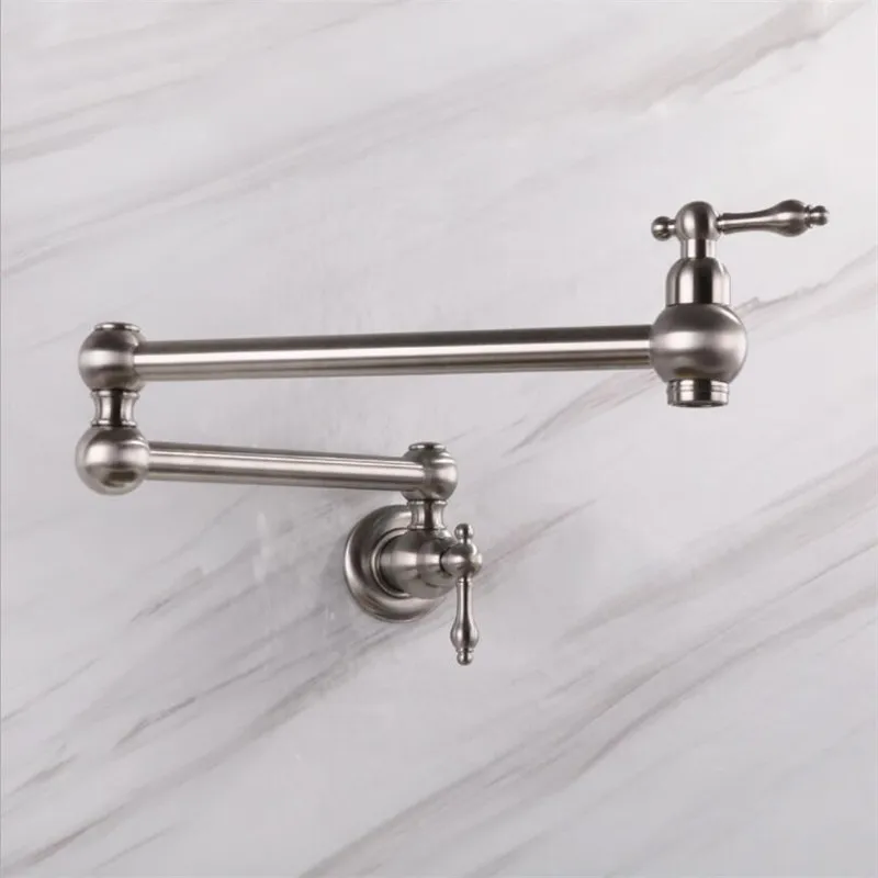 Home Brushed Nickel Cold Brass Deck Mounted Pot Filler Sink Tap Kitchen Faucet