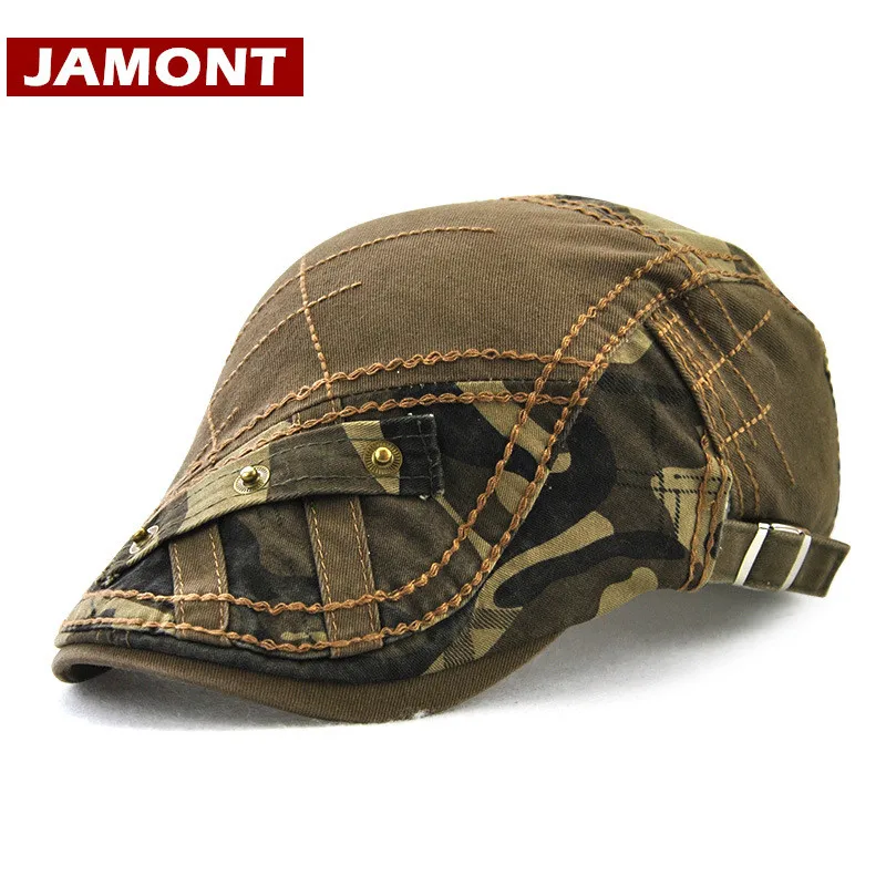 

[JAMONT] New Visor Autumn Men Cap Beret Cotton Patchwork Fashion Visors Hat Button Flat Caps Casquette