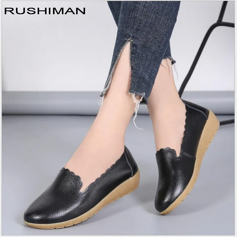 RUSHIMAN Grundlegende Ballett Wohnungen Schuhe aus echtem leder Flache Ballerina Schuhe weiche sohle gleitschutz einfache Damen Loafers