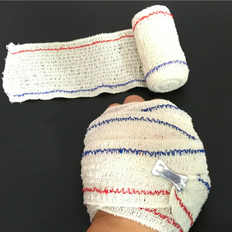 

10Pcs Spandex Wrinkles Non-woven Red and Blue Line Elastic Bandage PBT Medical Bandages First Aid Kit Supplie Emergency Kits