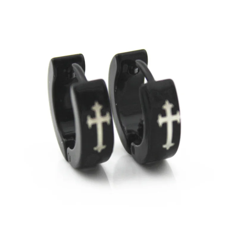 Men Stainless Steel Hoop Earrings Women Cross Charm Small Round Men Stainless Steel Hoop Earrings Women Cross Charm Small Round Circle Loop Huggie Earring Black Ear Jewelry Accessories In From