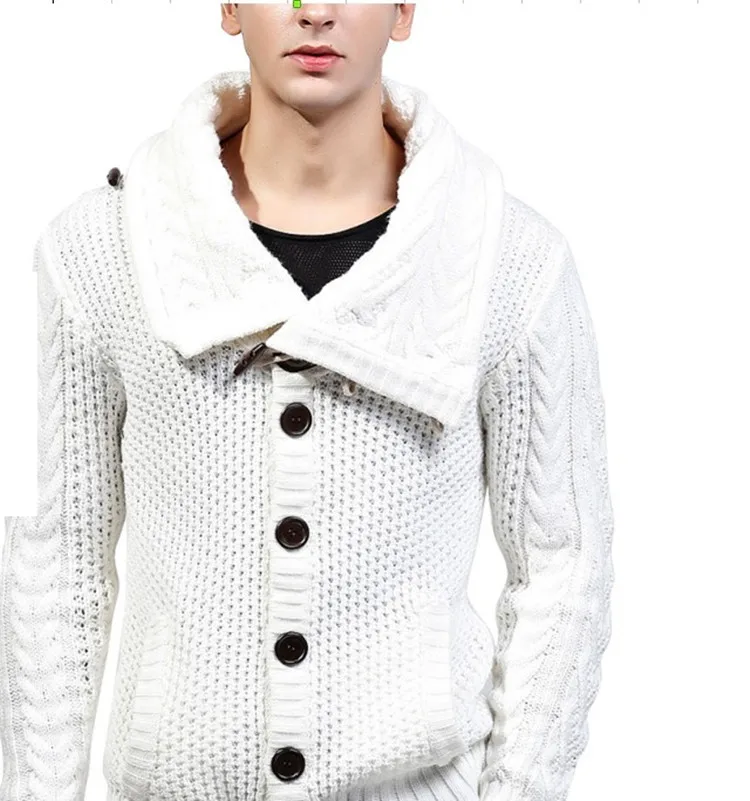 Sweater Cardigan Men 2018 Male Korean Casual Slim Sweaters Men Horns Buckle Thick white grey Turtleneck Men'S Sweater 3XL Sweater Cardigan Men 2018 Male Korean Casual Slim Sweaters Men Horns Buckle Thick white grey Turtleneck Men'S Sweater 3XL