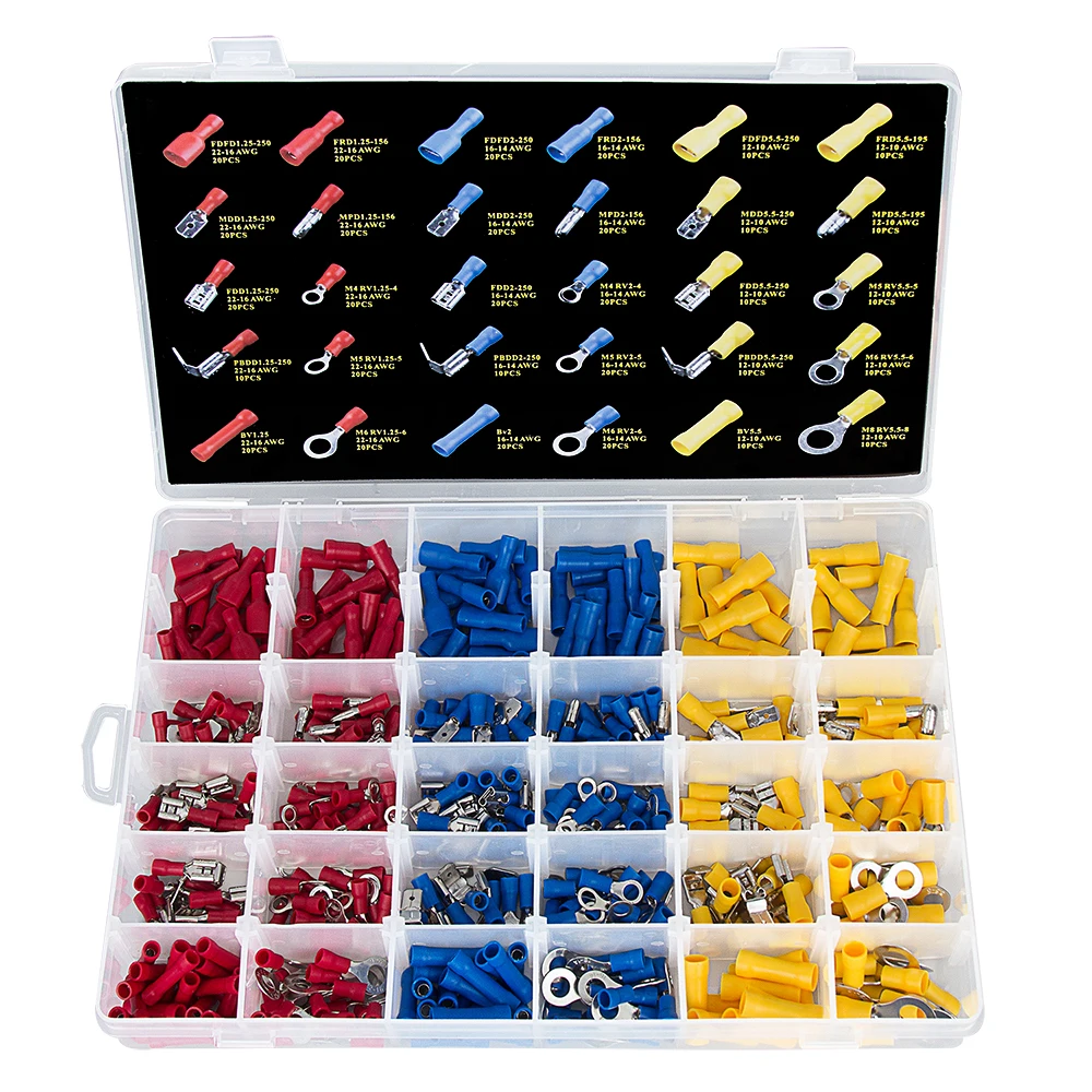 

490PCS Wire Insulating Crimp Terminals Connector Electrical Terminal Crimp Connectors Ring Spade Crimp Terminals Assortment Kit