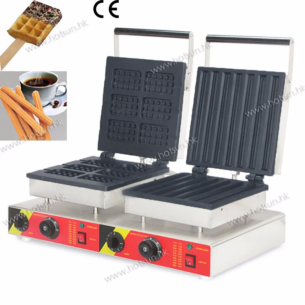 

Free Shipping 110V 220V Dual Non-stick Electric Churros Machine + Lolly Waffle Stick Maker Iron Baker Machine